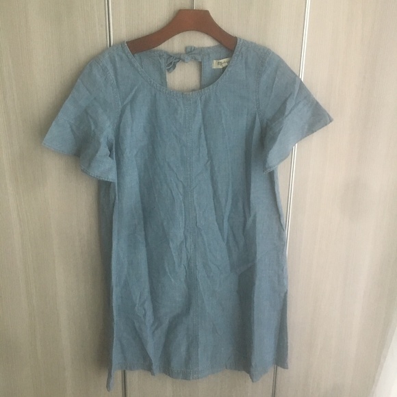 Madewell 100% Cotton Denim Dress Tie-back bows - Picture 2 of 6
